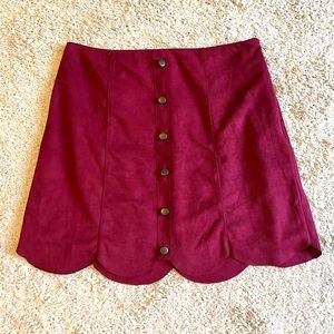 LC Lauren Conrad Scalloped Faux-Suede Skirt in Red Plum